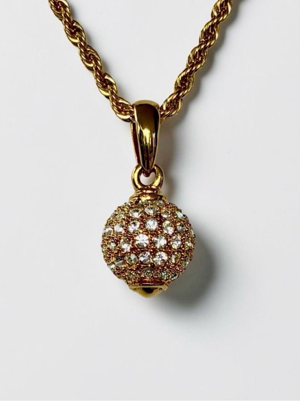 Gold-Tone Rope Chain Pavé Crystal Pendant Necklace